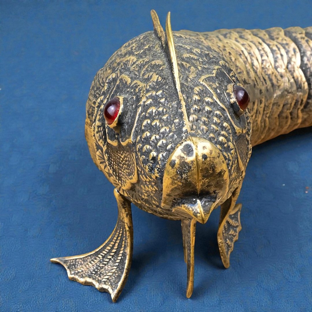 Poisson en Argent Ciselé avec Corps Articulé et Flexible - Espagne, XXe siècle-photo-4